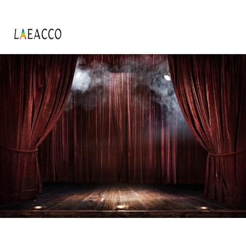 Laeacco Stage Backdrops Old Dark Wooden Floor Curtain Spotlight Child Portrait Photographic Backgrounds Photocall Studio