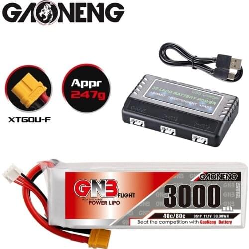 GNB 3000mAh 11.1V 3S 40C/80C Lipo Battery With XT60 Plug and charger set For RC Helicopter Quadcopter FPV Racing Drone Parts