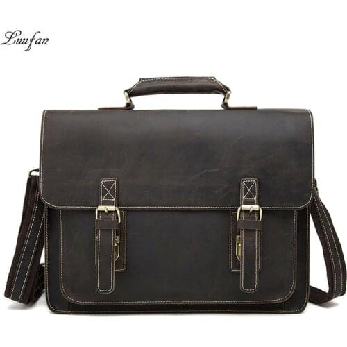 Luufan Mens Vintage Genuine Leather Laptop Bag Cow Leather Business Bag 15" PC Crazy Horse Leather Briefcase Men Portfolio Tote