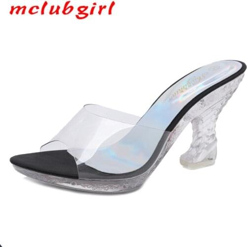 Mclubgirl 2020 Crystal Wedge Slippers Female Summer Platform Non-Slip Platform Style Ultra-High-Heel Word Drag Sandals LFD