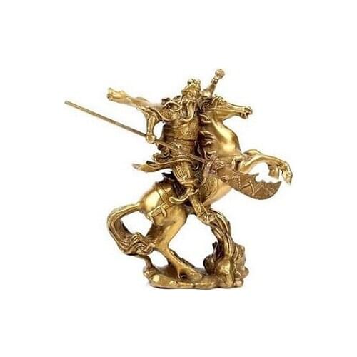 COPPER BRASS CHINESE CRAFTS ASIAN EXQUISITE CHINESE ANCIENT HERO GUAN GONG GUAN YU RIDE ON THE HORSE STATUE