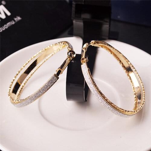 Party Earrings Fashion Trendy Big Round Hoop Earrings Circle Elegant Simple Pierced y/golden Crystal Earrings Women Alloy