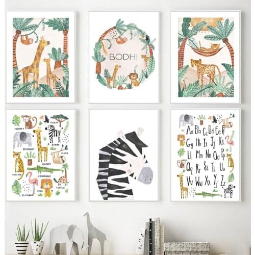 Lion Giraffe Zebra ABC Animal Nursery Wall Art Canvas Painting Posters And Prints Living Kids Room Decor Nordic Style Decoration