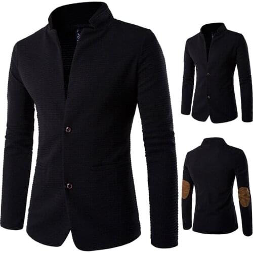 Mens Blazer Stand Collar Slim Fit Splice Casual Single Breasted Jacket Male Blazers Jackets Coat Plus Size M-5XL C14
