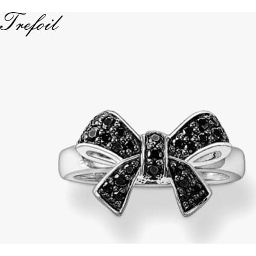 Black Bowknot Bow Bridal Sets Rings, 925 Sterling Silver Fashion Jewelry Romantic Anniversary Female Gift For Women Girls 2018