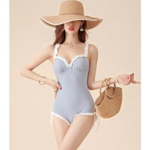 2021 New Korean Style Ladies One Piece Swimsuit Swimwear Women Bathing Suits Beachwear Backless Slim Swim Wear