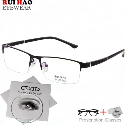 Customize Prescription Glasses Leisure Myopia Hyperopia Spectacles Rectangle Half Rimless Eyeglasses Fill Resin Lenses 8175