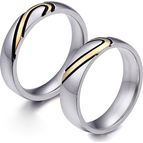 Couple wedding rings lovers alliance heart titanium stainless steel gold rings without stones women