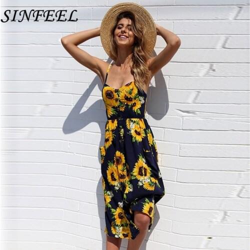 SINFEEL Summer 2018 Strap Dot Floral Print Long Boho Beach Dress Women Sundress Sexy Casual Elegant Vintage Ladies Dress Vestido