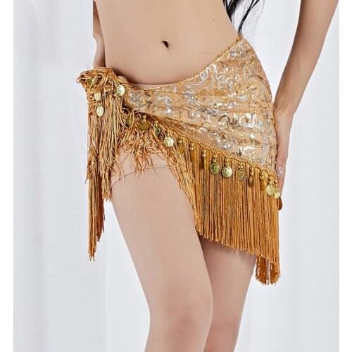 New Women Dancewear Bellydance Clothes Long Fringe Hand Crochet Triangle belly dancing Belt Bead Belly Dance Sequins Hip Scarf