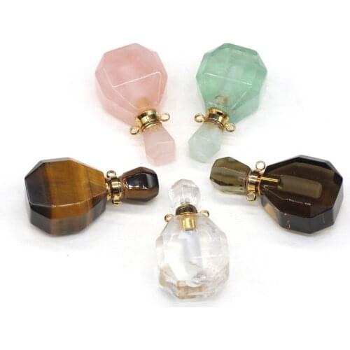 Natural Perfume Bottle Stone Pendant Necklace Crystal Agates Aventurine Essential Oil Diffuser Stone Charms for Jewelry Making