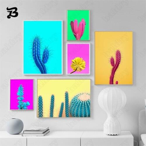 Nordic Colorful Cactus and Flower Posters Wall Art Canvas Painting Posters and Prints Wall Pictures for Living Room Home Decor