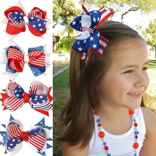 Prowow 4th Of July Hair Accessories Festival Party Bow Hair Clips Girl Stars Bowtie Kids Children Hairpins Barrettes 1-12Y