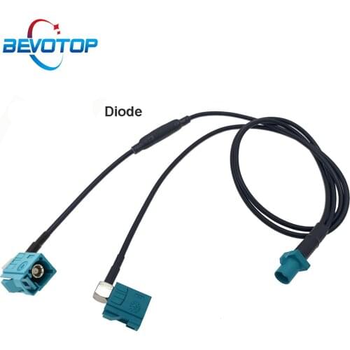 Fakra Z Male to Dual Fakra Z Female Right Angle Y Type Splitter Cable With Diode RG174 Pigtail Car GPS Antenna Extension Cord
