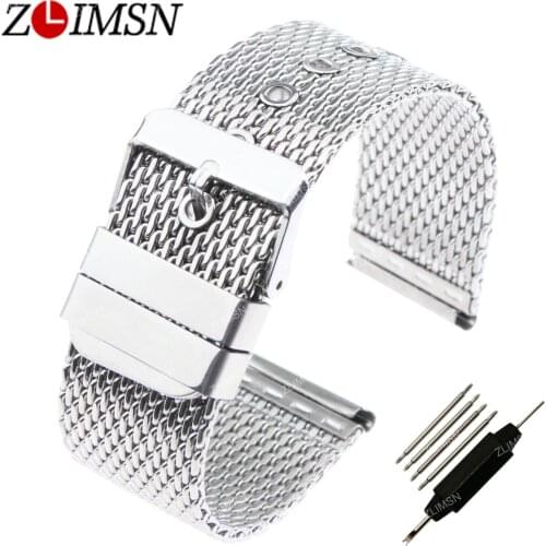 ZLIMSN Mesh Watchbands MenS Thick Watch Band Strap Stainless Steel Bracelet With Pin Buckle Relogio 18mm 20mm 22mm 24mm S20