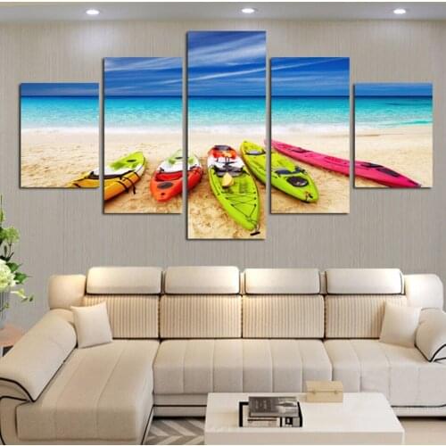 Modern Canvas Pictures HD Printed Wall Art Unframed 5 Pieces Mediterranean Style Sea Yacht Scenery Home Decoration Painting
