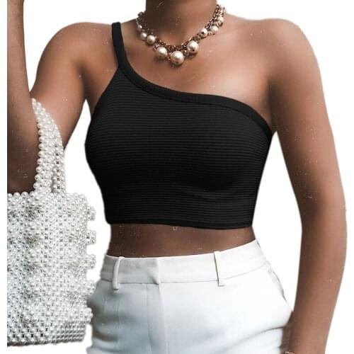 Solid Color Female Camisole Tops Summer Cami Women Cropped Tops One Shoulder Chest Wrapped Short Vest Sexy Nightclub Ladies