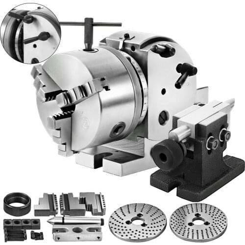 VEVOR BS-0 Precision Dividing Head Horizontal Dividing Head with 3-Jaw Chuck, MT2 Tailstock BS-0 5" Semi Universal Dividing Head
