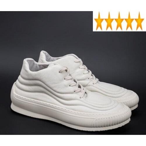 Genuine High Mens Top Sneakers Leather Cowhide Casual Fashion Spring Autumn Round Toe Lacke Thick Bottom Male Flat Shoes