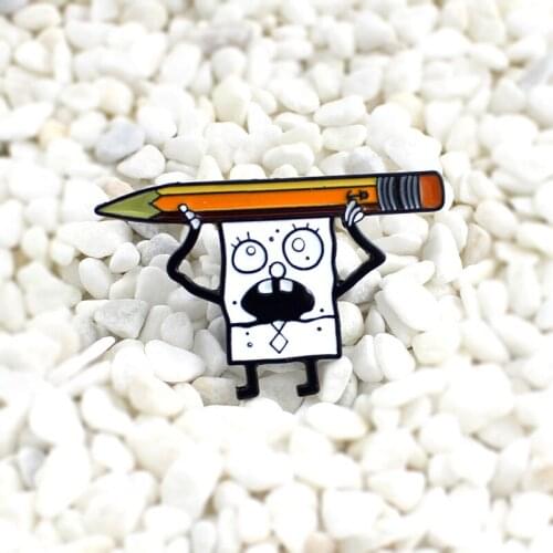 Funny Sponge pencil enamel pin Cartoon Brooch icon button Badge Creative gift for kids girls fashion jewelry bag hat accessories
