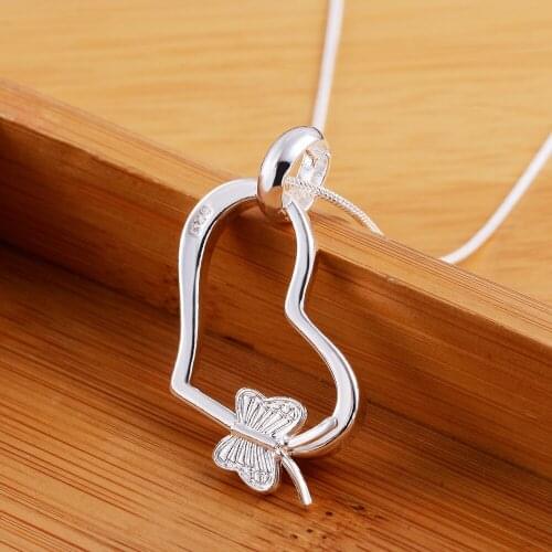 925 Sterling Silver 18 inch Snake Chain Heart Butterfly Pendant Necklace for womens wedding party Charm Jewelry Gift
