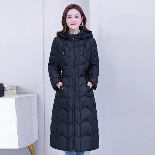 2021 Winter Women X-Long Hooded Jacket Solid Thicken Cotton Padded Coat for Female Slim Zipper Long Parkas Outwear