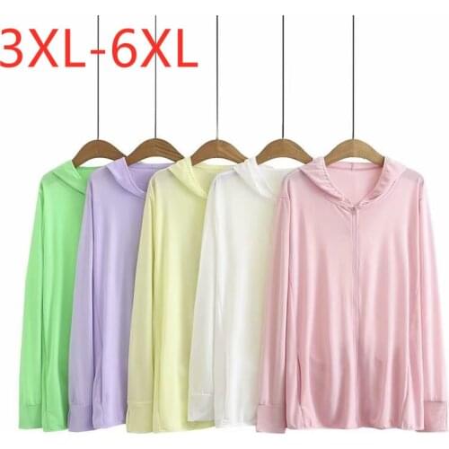 New 2021 Ladies Summer Plus Size Hoodie Jacket For Women Large Long Sleeve Loose Casual Pink Thin Sunscreen Coat 3XL 4XL 5XL 6XL