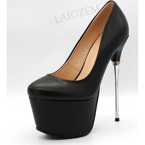 SEIIHEM Handmade Women Platform Pumps LEATHER Sexy Pole Dance High Heeled Sandals Party Prom Shoes Woman Big Size 38 39 41 43