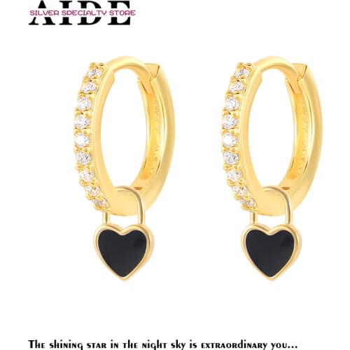 AIDE Heart Cute Earrings For Women 925 Silver Earrings 2020 Fashionable Hoop Earrings Jewelry Zircon Pendientes Brincos Aretes