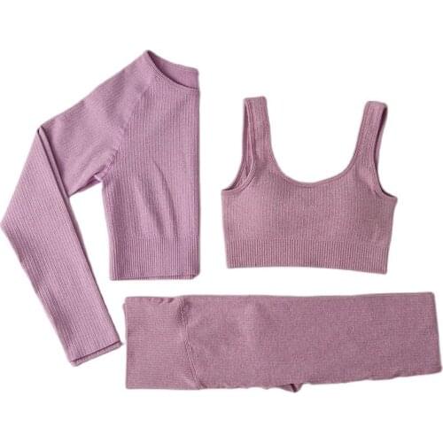 2/3PCS Seamless Women Yoga Set Workout Sportswear Gym Clothing Fitness Long Sleeve Crop Top High Waist Leggings Sports Suits