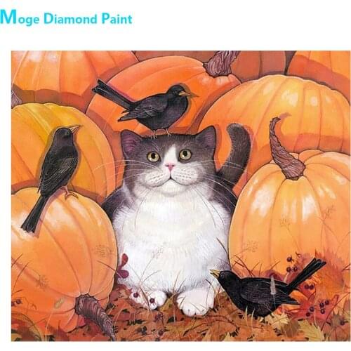 Animal Cat Crow Pumpkin Diamond Painting Round Full Drill Nouveaute DIY Mosaic Embroidery 5D Cross Stitch Home Decor Gifts