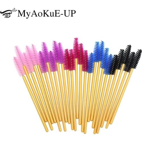 Gold 200pcs Disposable Makeup Brushes Eyelash Mascara Brushes Wands Nylon Eyelash Brow Comb Brushes Make Up brushes