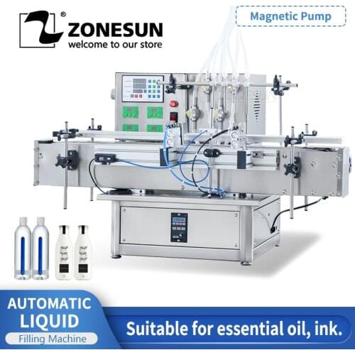 ZONESUN ZS-DTMP4Y Tabletop Automatic 4 Heads Liquid Water Filler Essential Oil Juice Bottle Magnetic Pump Filling Machines