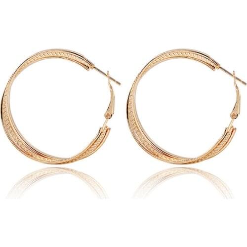 1Pair New Hollow Big Round Hoop Earrings For Women Gold Color Simple Trendy Romantic Jewelry Simple Loop Circle Earing E04