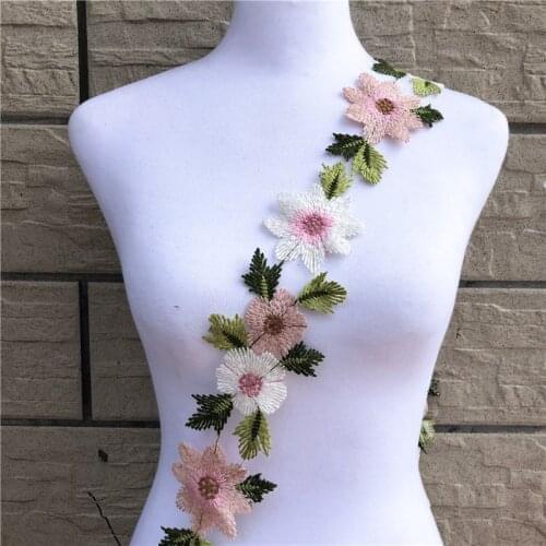 1yard/Pack Width 7.5cm Colorful Flowers Lace Trim Handmade Hair Decoration Lace Applique wedding dress skirt lace Sewing fabric