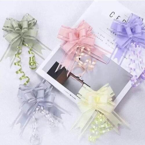 10pcs Pull Bow Ribbon Gift Flower Wrappers For Wedding Events Birthday Decoration Beautiful Solid Color Bowknot Car Room Decor