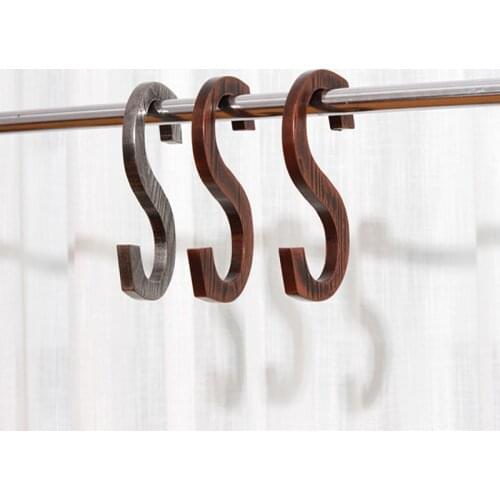 2pcs/lot 14cm S type solid wood clothes hang multi-function hook