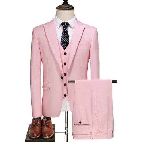 2021 pink mens suit 3 piece formal suit tuxedo shawl lapel, wedding groom (coat + vest + pants)/ man wedding suit / men suits
