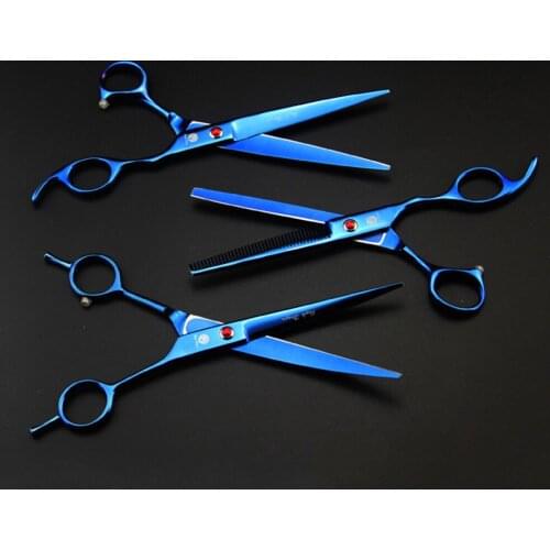3Pcs/Set 7 inch Pet Scissors For Dog Grooming Scissors Set Hair BlueCutting Tools Kit Clippers For Dogs