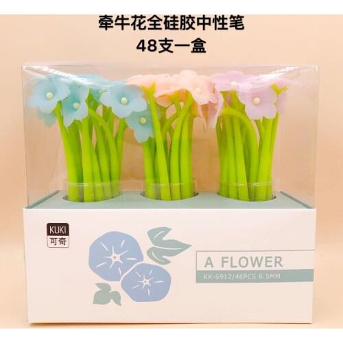 48pcs Creative Stationery Student Pen Plush Cute Flower Gel Pen 0.5mm Full Needle Black Ink Pen School Supplies Office Supplies