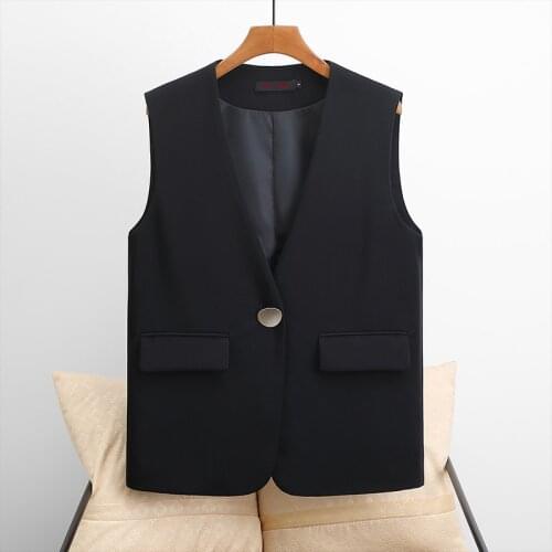 #5249 Black Beige Blazer Vest Women Slim Short Vest Female Sleeveless Jacket Single Button Slim Outerwear Vest Woman Waistcoat