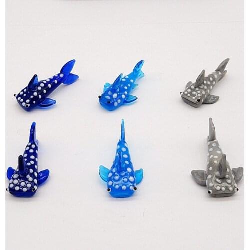 6pcs handmade murano glass Big head Shark figurines home aquarium decoration ornaments accessories miniature Sea Animals statues