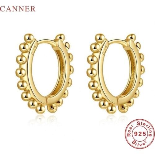 CANNER Ins Simple Round Beads Earrings For Women 100% Real 925 Sterling Silver Earrings Hoops Zircon Fine Jewelry Pendientes