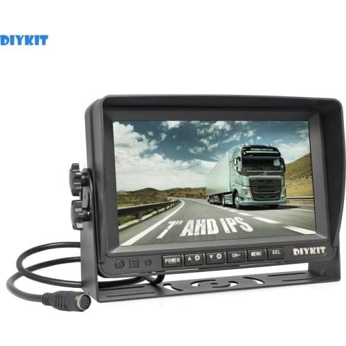 DIYKIT AHD 7" IPS Car Monitor Rear View Monitor Support 1080P AHD Camera with 2 x 4PIN Video Input 12V-24V DC