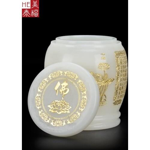 Natural Jade Funeraray Urn Cans Large and Small Sizes Cinerary Urn Barrels Cinerary Casket Ceramic White Marble Hong Kong Style
