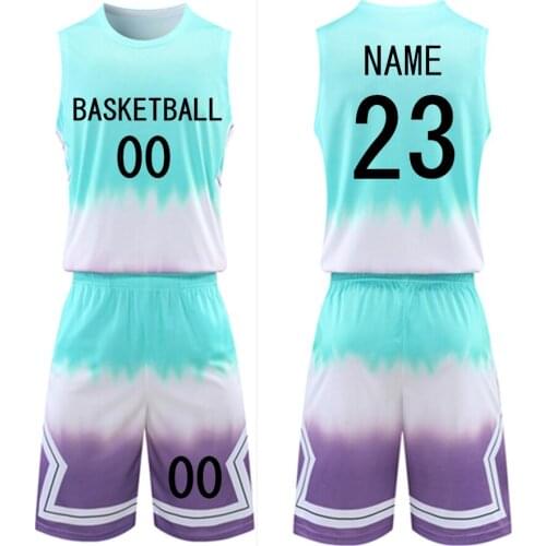 Kids Adult Basketball Jersey Set Child Men Women Basketball Uniform Training Suit Gradient Color Shirt Shorts With Plus Size Kit
