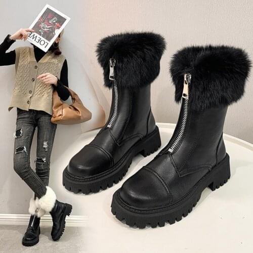2020 winter new thick-soled retro Martin boots wild round head plus cashmere motorcycle boots fashion womens boots X461