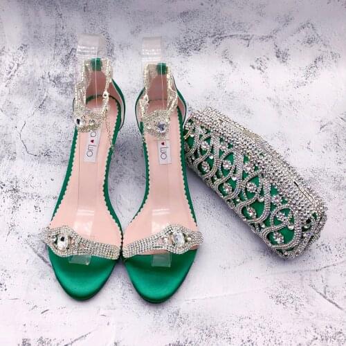 BS1367 Custom Made Bridal Wedding Shoes Sandals High Heels Women Shoes Emerald Green Crystal Women Shoes with Matching Bag set