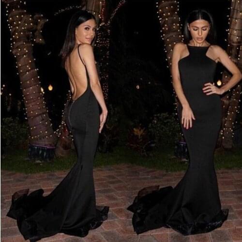 Backless Mermaid Black Evening Dress Sleeveless Reception Party Gown Custom Made Plus Size
