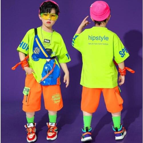 Kids Performance Hip Hop Clothing Carnival Outfits Green Tshirt Shorts For Girls Boys Ballroom Modern Jazz Dance Costumes Set